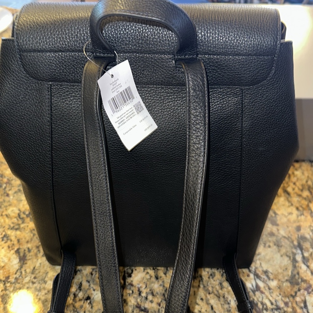 Kate Spade ❤️ Lena Black Pebbled Leather Flap Backpack NWT - Picture 3 of 16